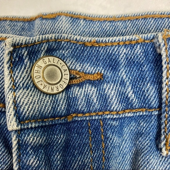 John Galt: 100%‎ Cotton Light Wash Raw Hem Cut Off Mini Denim Jean Skirt Small - Picture 2 of 4